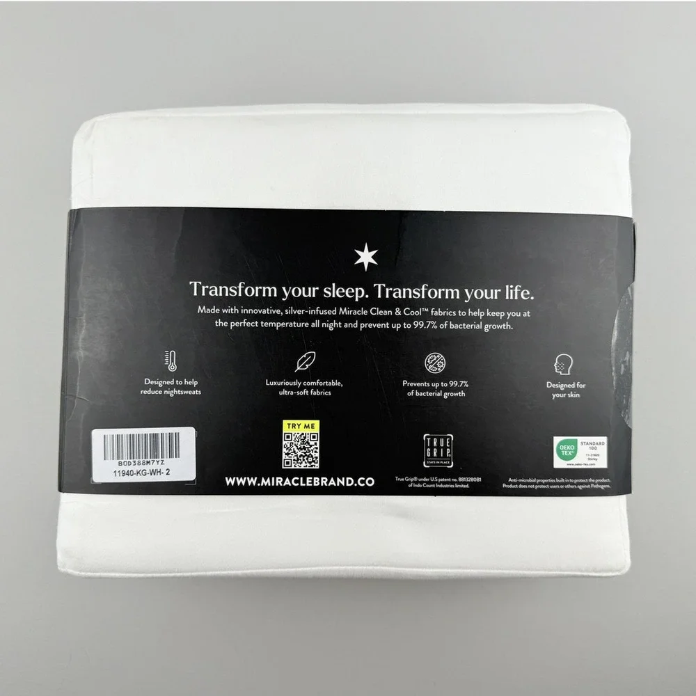 Miracle Made King Luxe Sateen Sheet Set White Self-Cooling Self-Cleaning